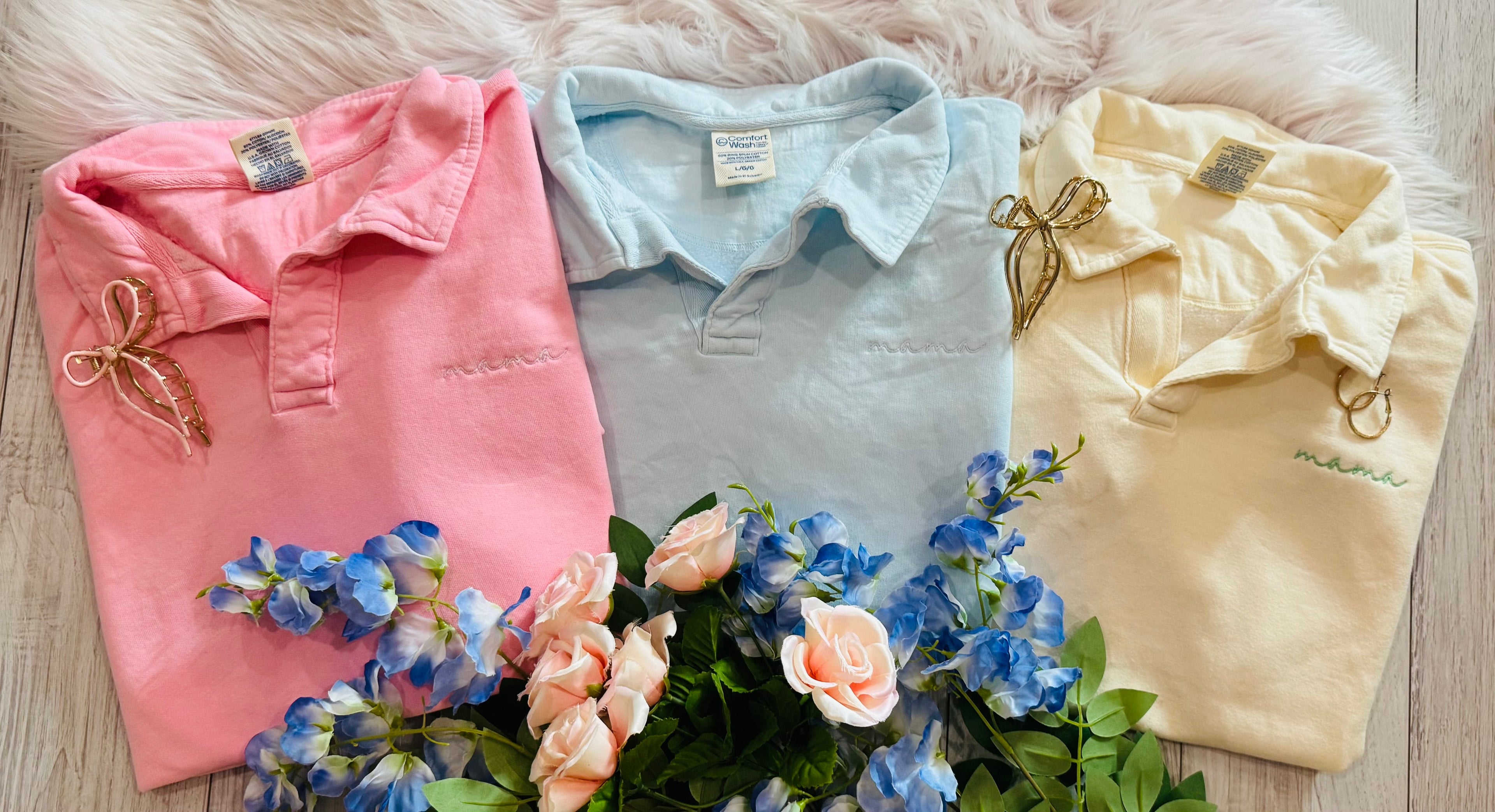 Ivory Dainty Mama Embroidered Split Neck Sweatshirt