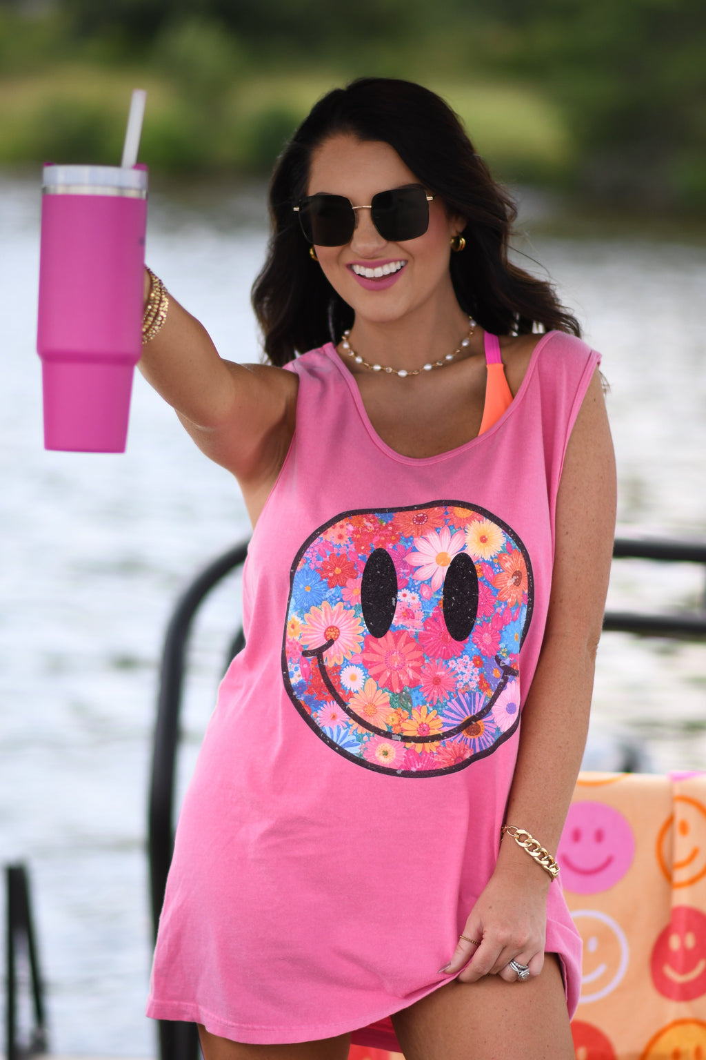 Neon Floral Smiley Tank/Tee