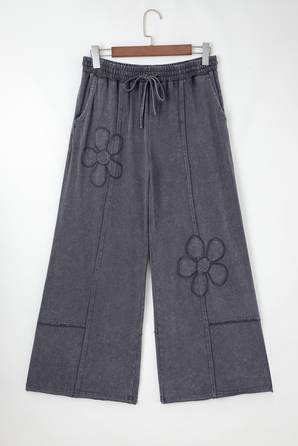 Grey Flower Patch Wide Leg Pants RTS