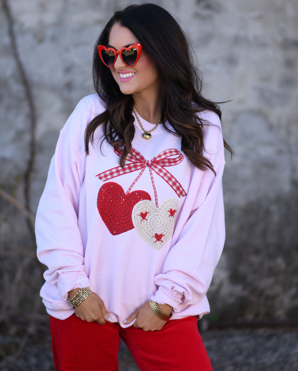 *SALE* RTS Faux Crochet Cherry Hearts Sweatshirt