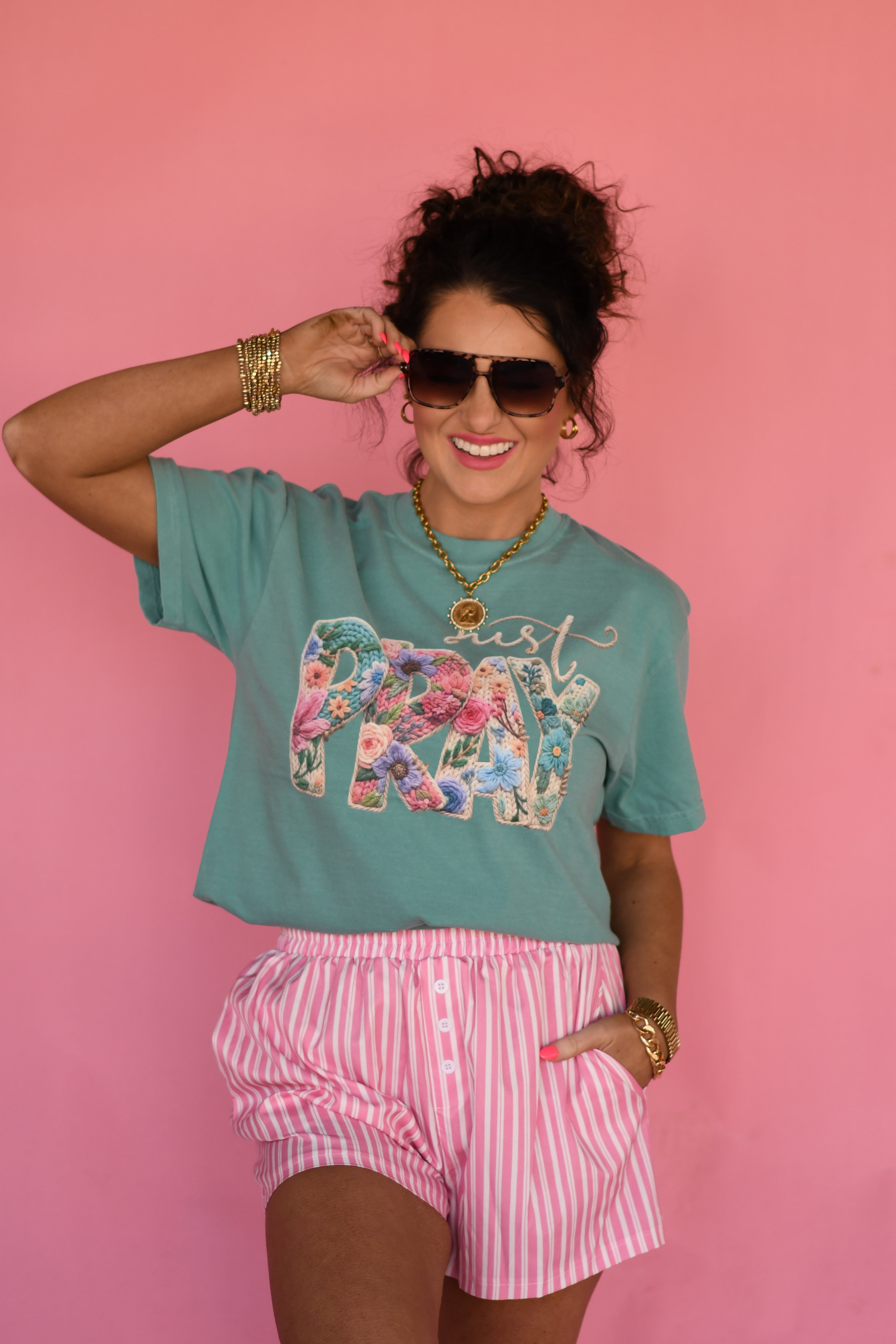 Just Pray Floral Rope Tee