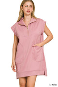 Textured Knit Quarter Zip Dress Zenana RTS
