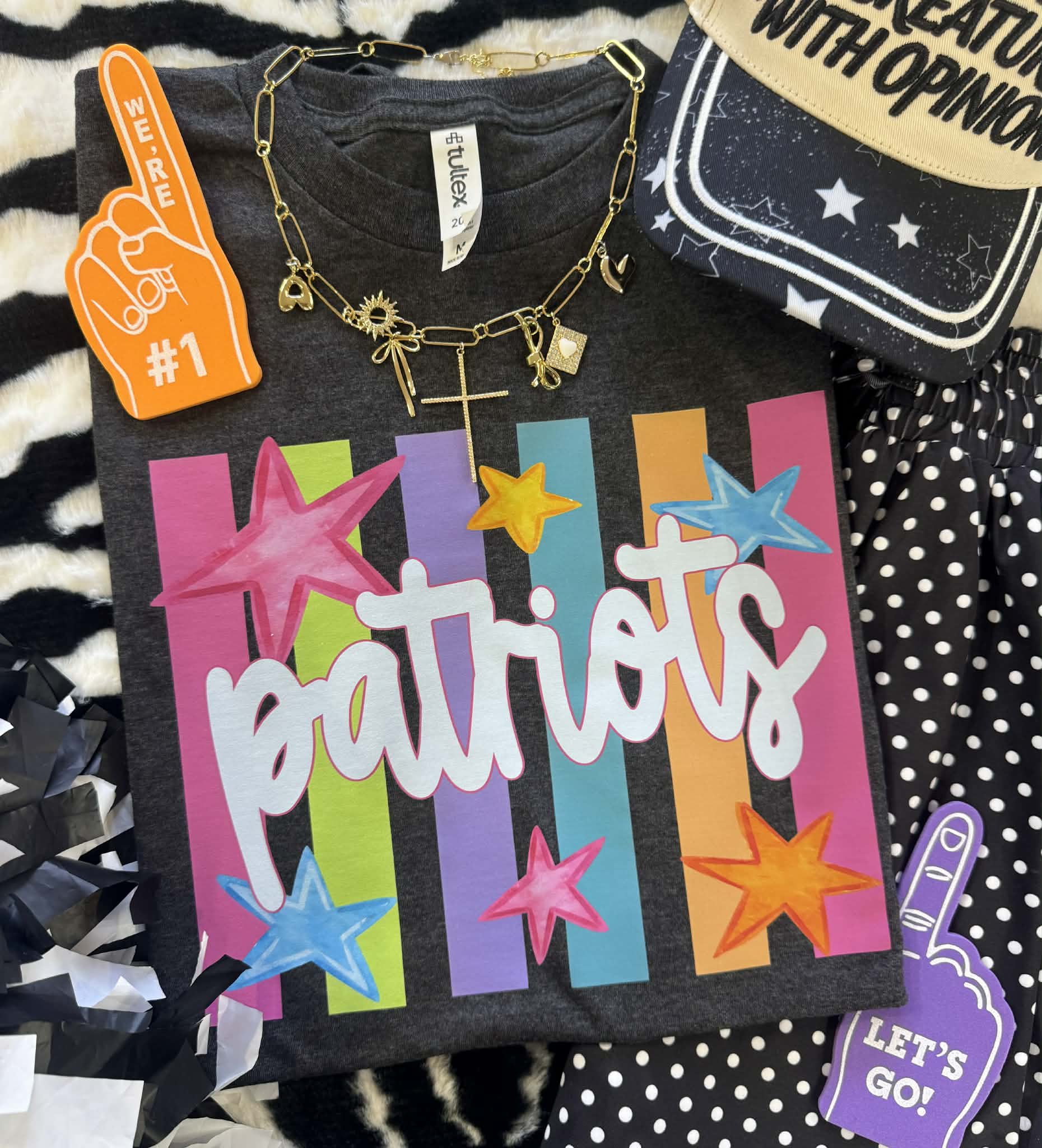 PATRIOTS NEON RAINBOW STARS TEE