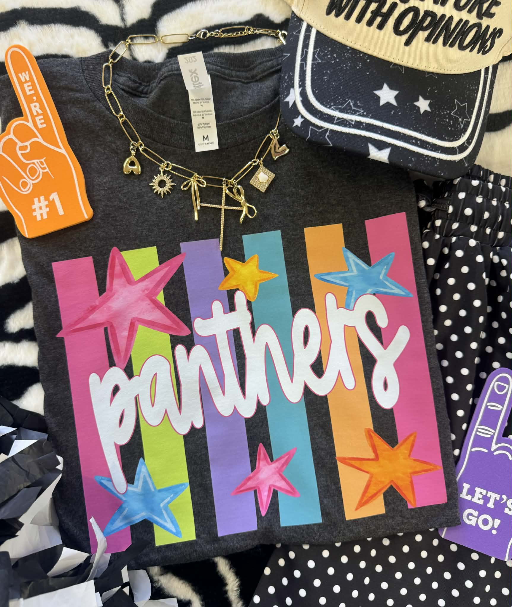 PANTHERS NEON RAINBOW STARS TEE