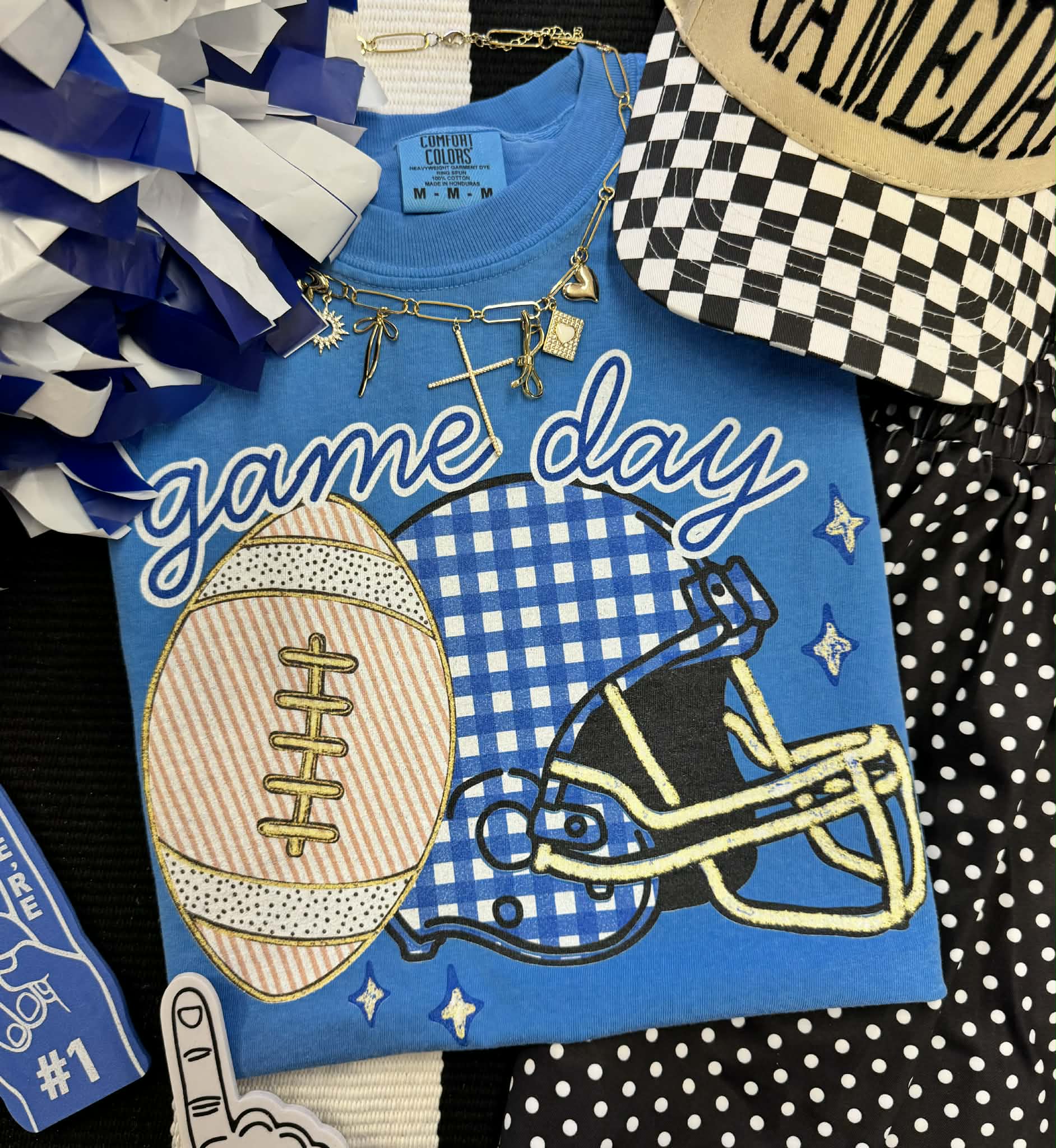 GAME DAY BLUE GINGHAM HELMET TEE